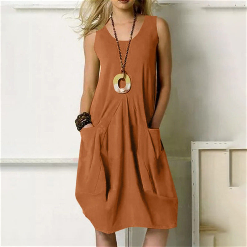 Sleeveless Cotton-Linen Dress