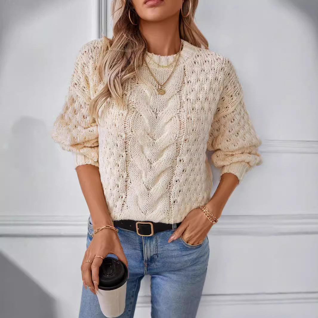 Women's cozy knit pullover with textured cable pattern and casual fit