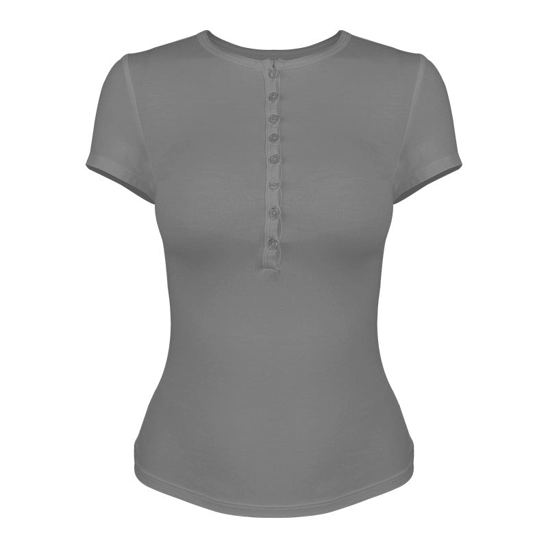Ladies Short-Sleeve Functional Shirt with Refined Button Placket and Elastic Cut