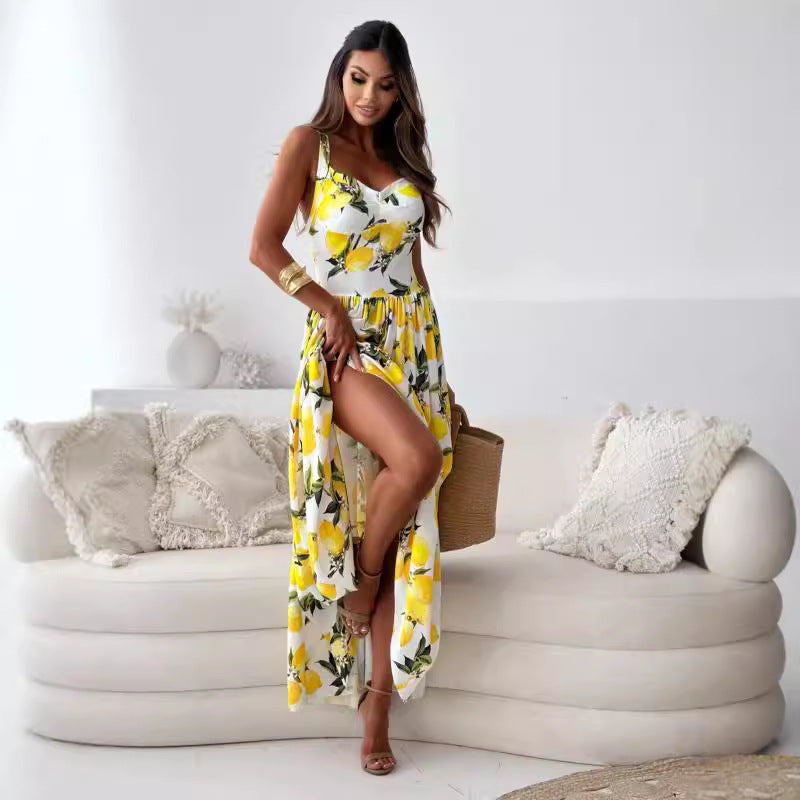 Printed Elastic Waistless Statement Maxi Dress
