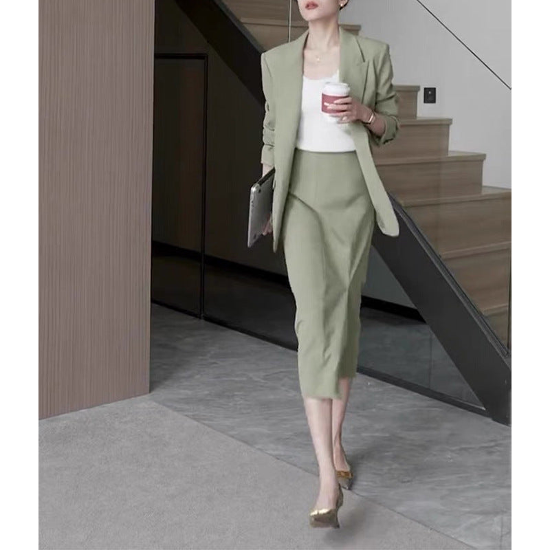 Women Tailored Cropped Blazer and Midi Skirt Set