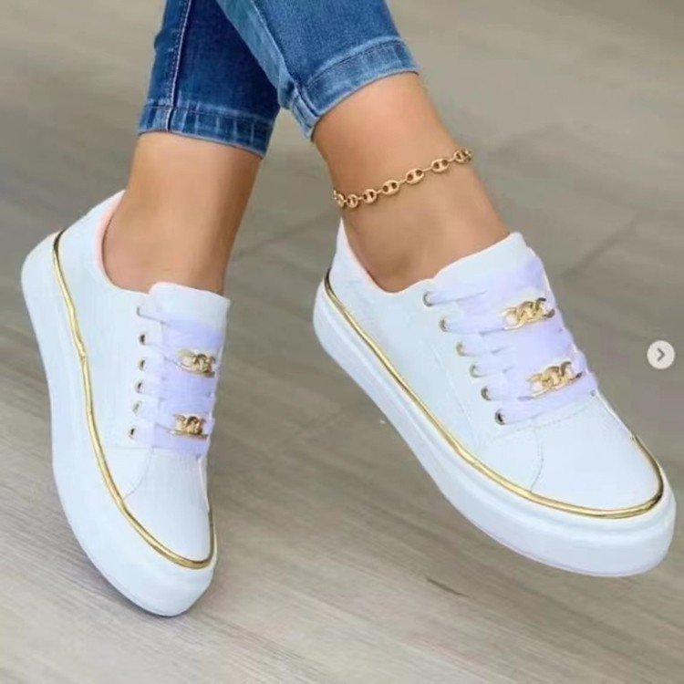 Women's Sneakers With Fashionable Satin Upper Material and Elegant Gold Accents W&w