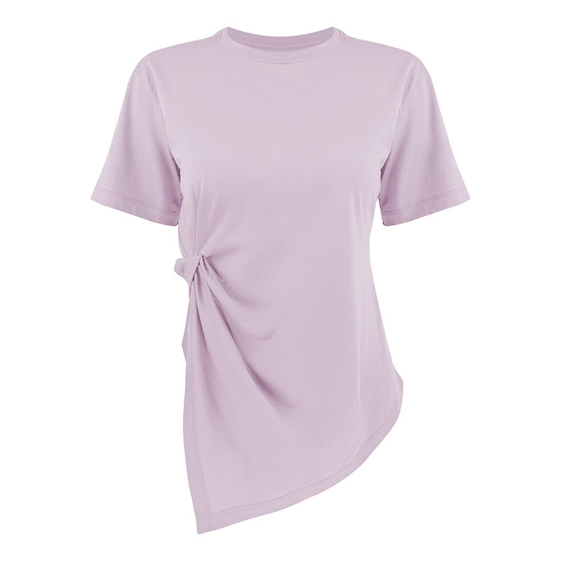 Women's asymmetrical T-shirt with fashionable knot detail