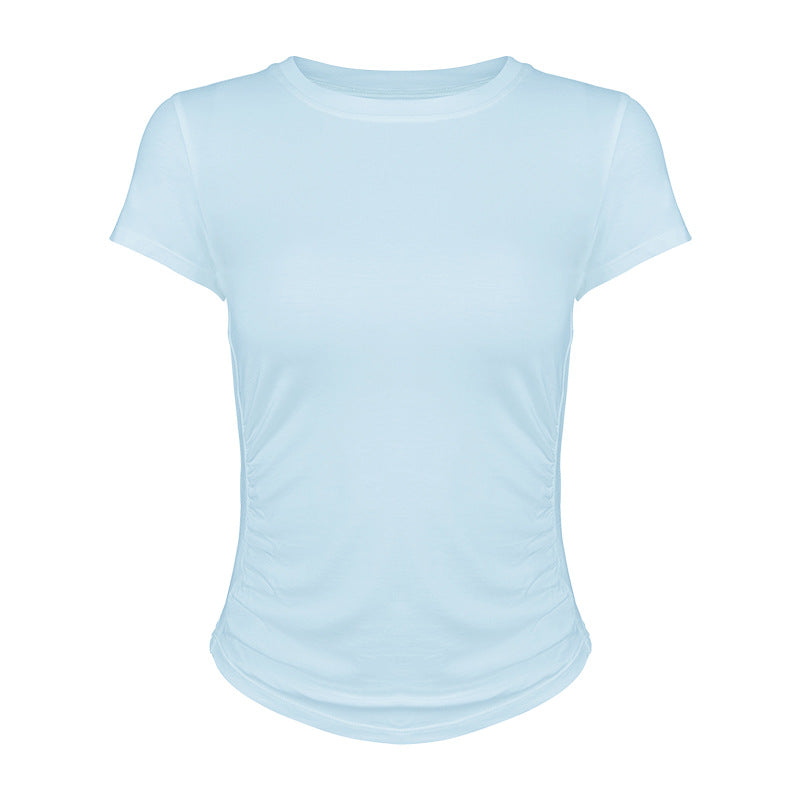 Women's leisure t-shirt with sophisticated gathering effect and elastic material