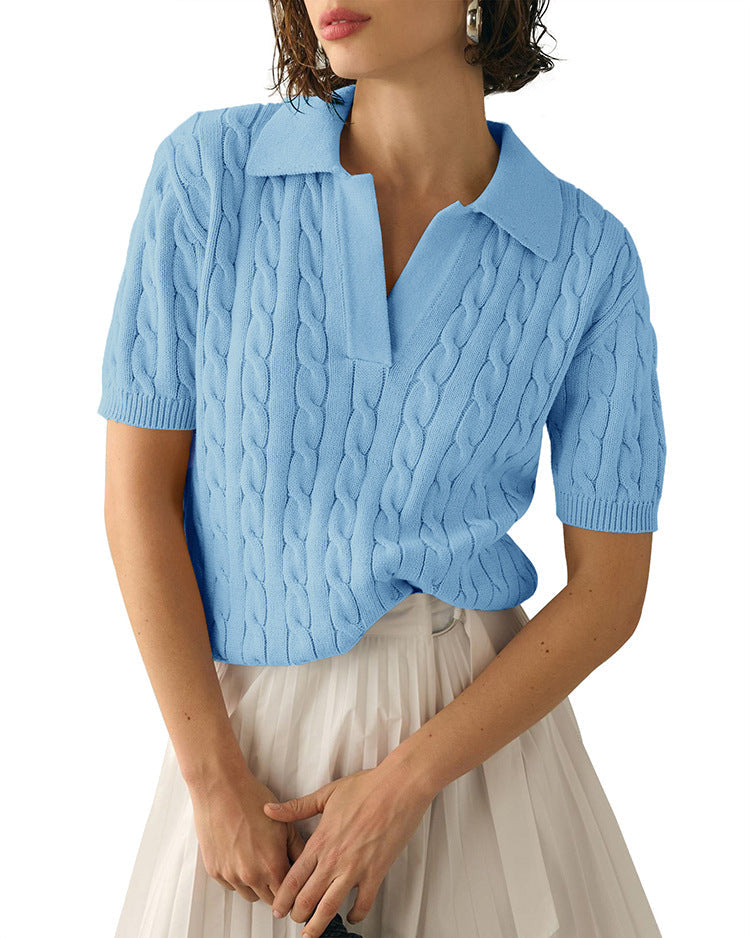 Polo Collar Twist Knit Sweater
