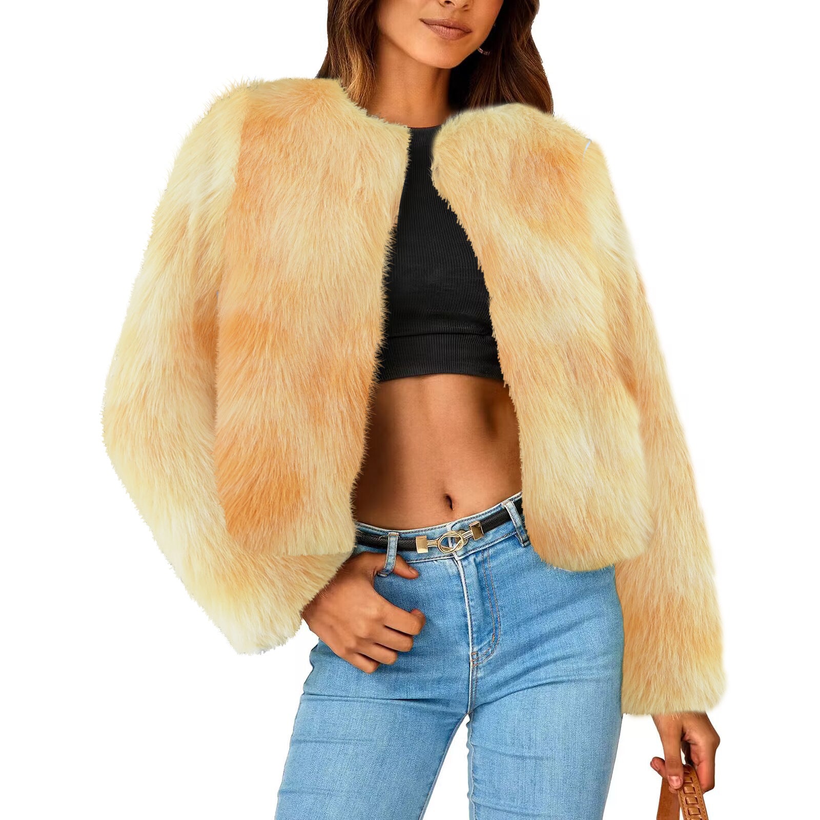 Women Luxury Faux Fur Jacket with Elegant Details