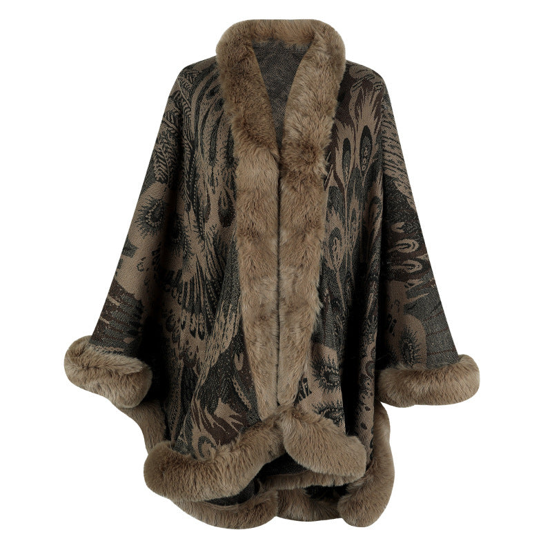 Women's luxurious poncho with decorative fleece thermal protection