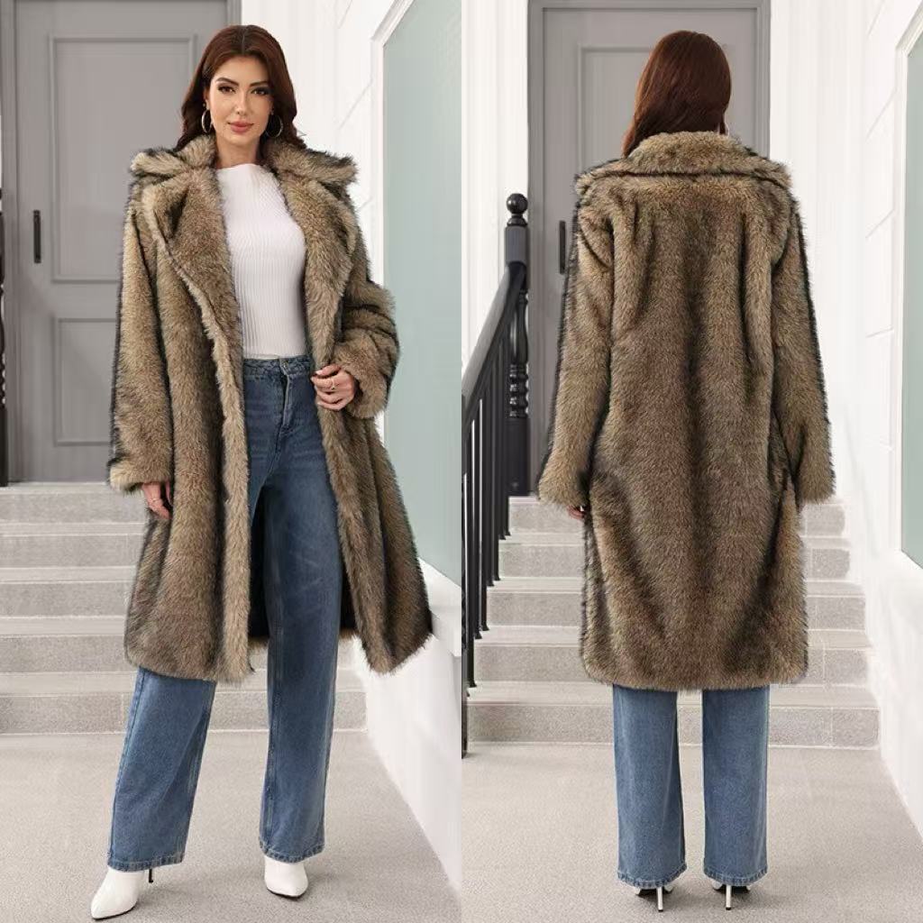 Women's Fashionable Oversized Fur Coat with Hood