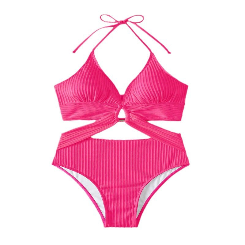 Women Ribbed Cut-Out One-Piece Swimsuit
