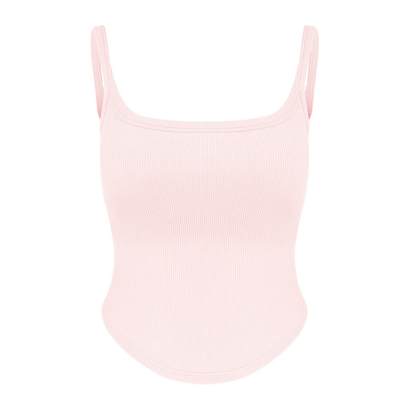 Women's fitted ribbed top with adjustable spaghetti straps and elastic hem