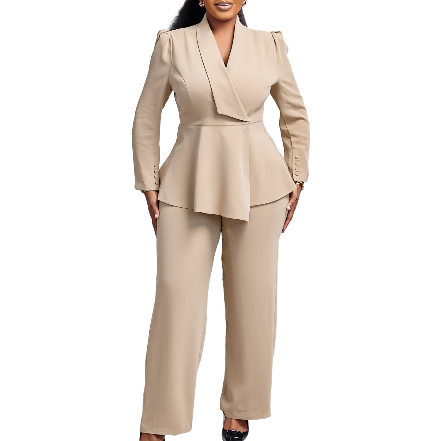 Women's suit with elegant blazer and wide pant leg