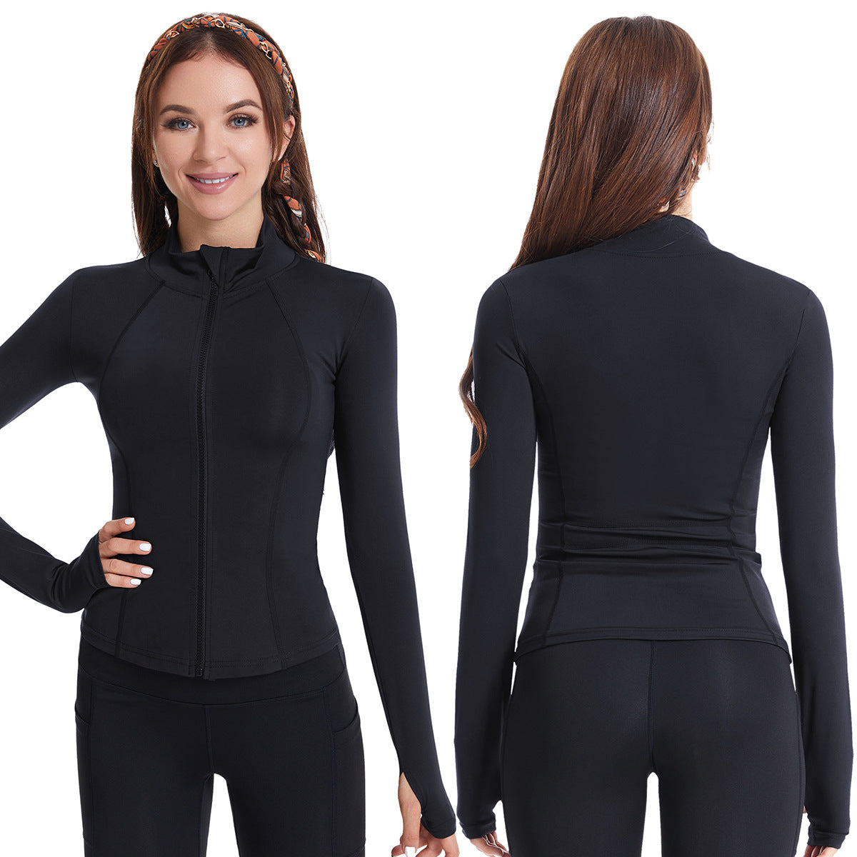 Women's sports jacket with high collar and practical zipper