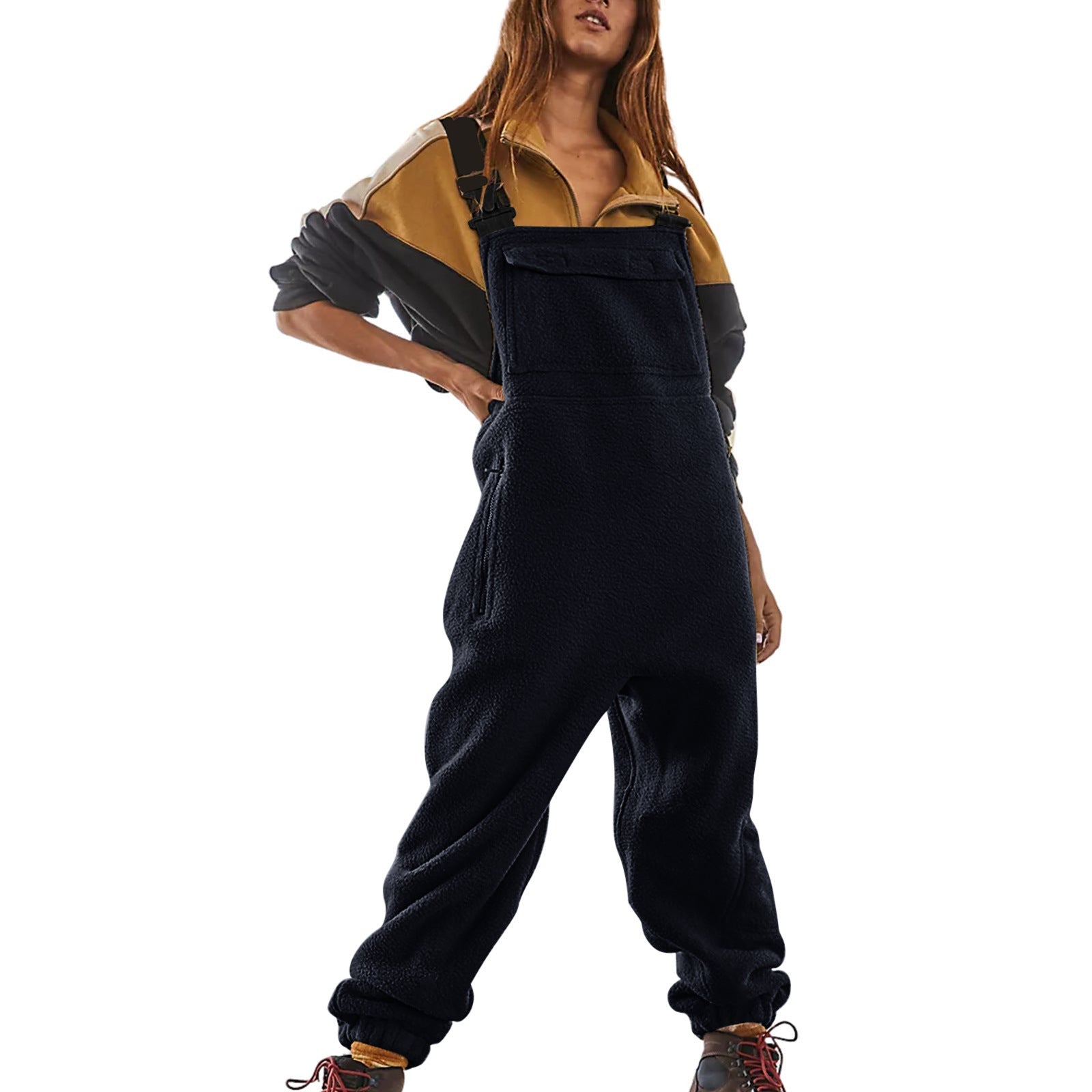 Women's Casual Fleece Overalls with Side Pockets
