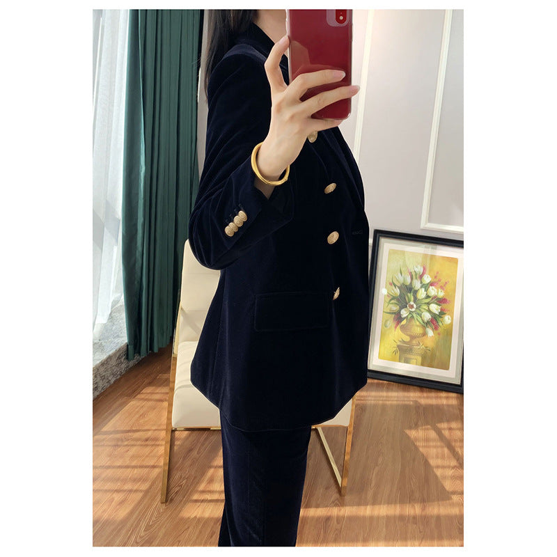 Ladies Velvet Double-Breasted Suit Set