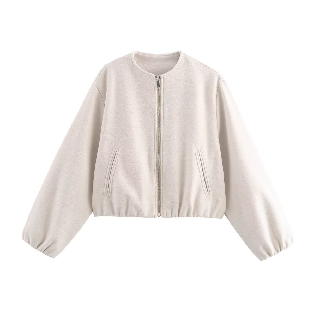 Ladies comfortable and stylish bomber jacket with high collar and side pockets