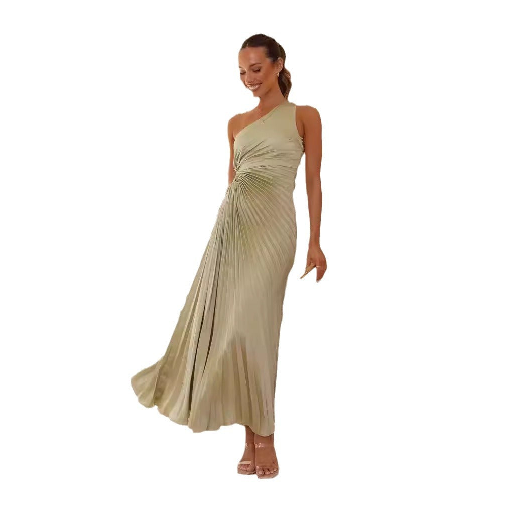 Women's maxi dress with refined draping and asymmetric design