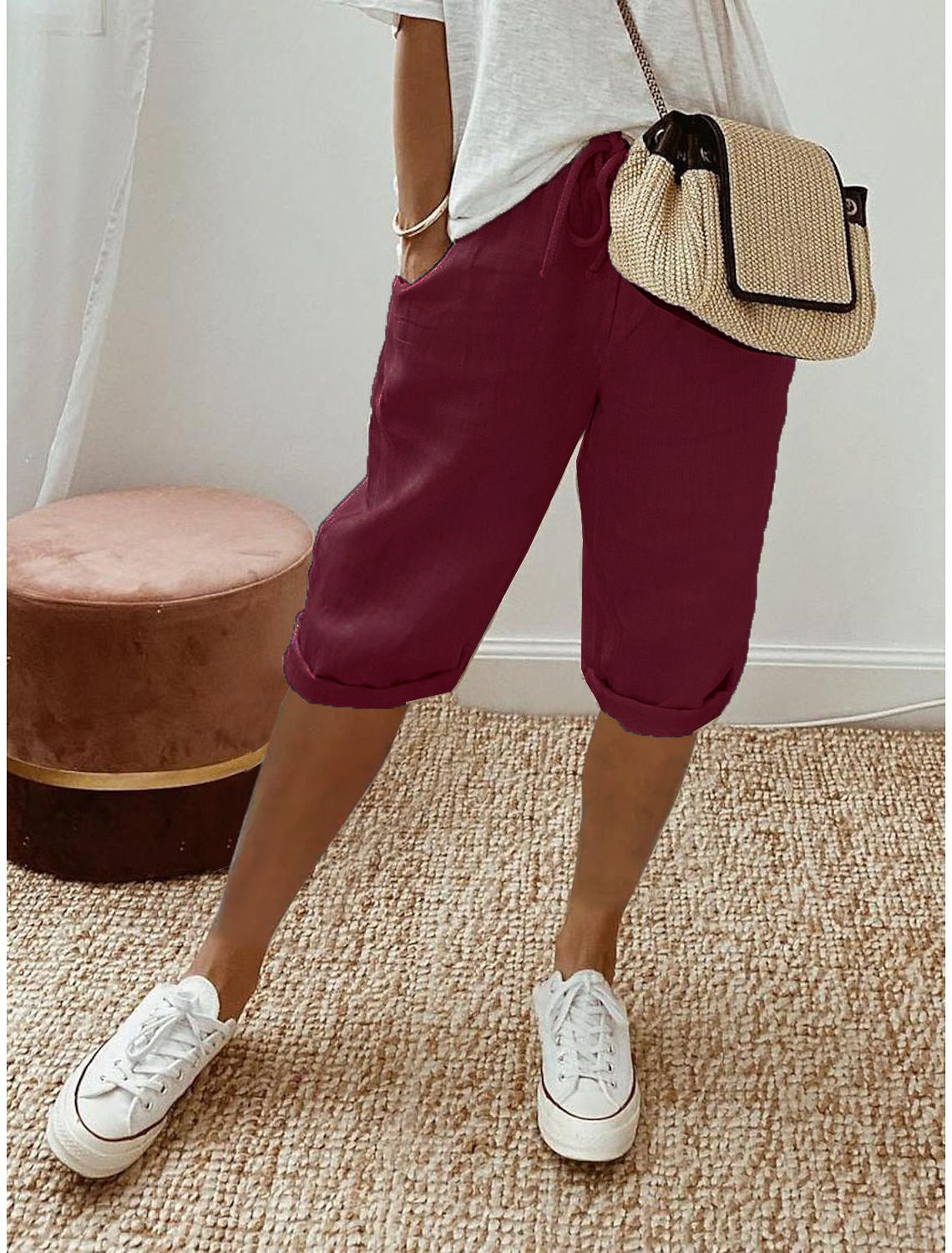 Women's Lightweight Linen Shorts with Elastic Waist