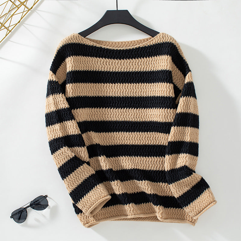 Women's loose knit pullover in maritime stripe design