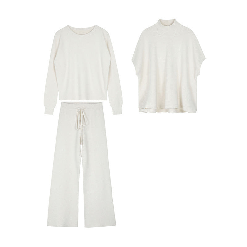 Women's Stylish Knit Suit with Oversized Sweater and Wide Pants