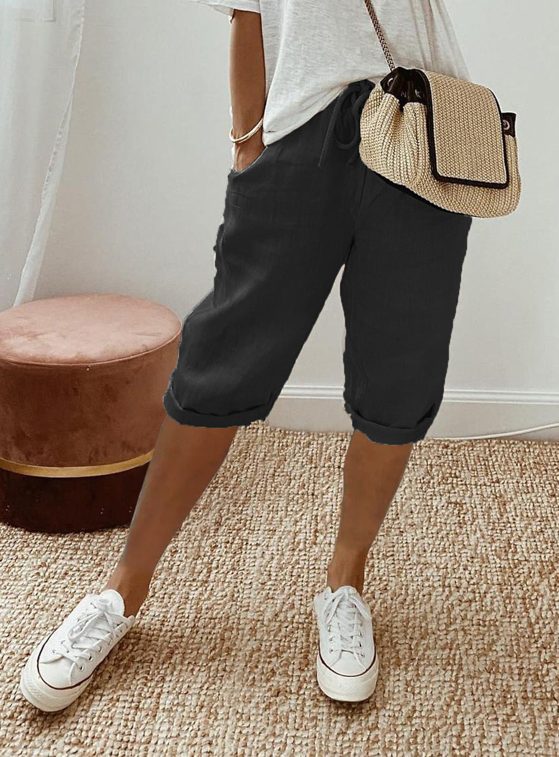 Women's Lightweight Linen Shorts with Elastic Waist