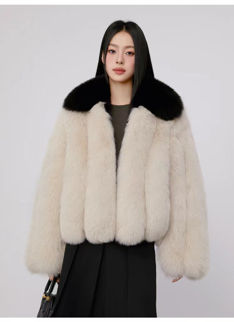 Women's Luxurious and Voluminous Faux Fur Jacket with Collar