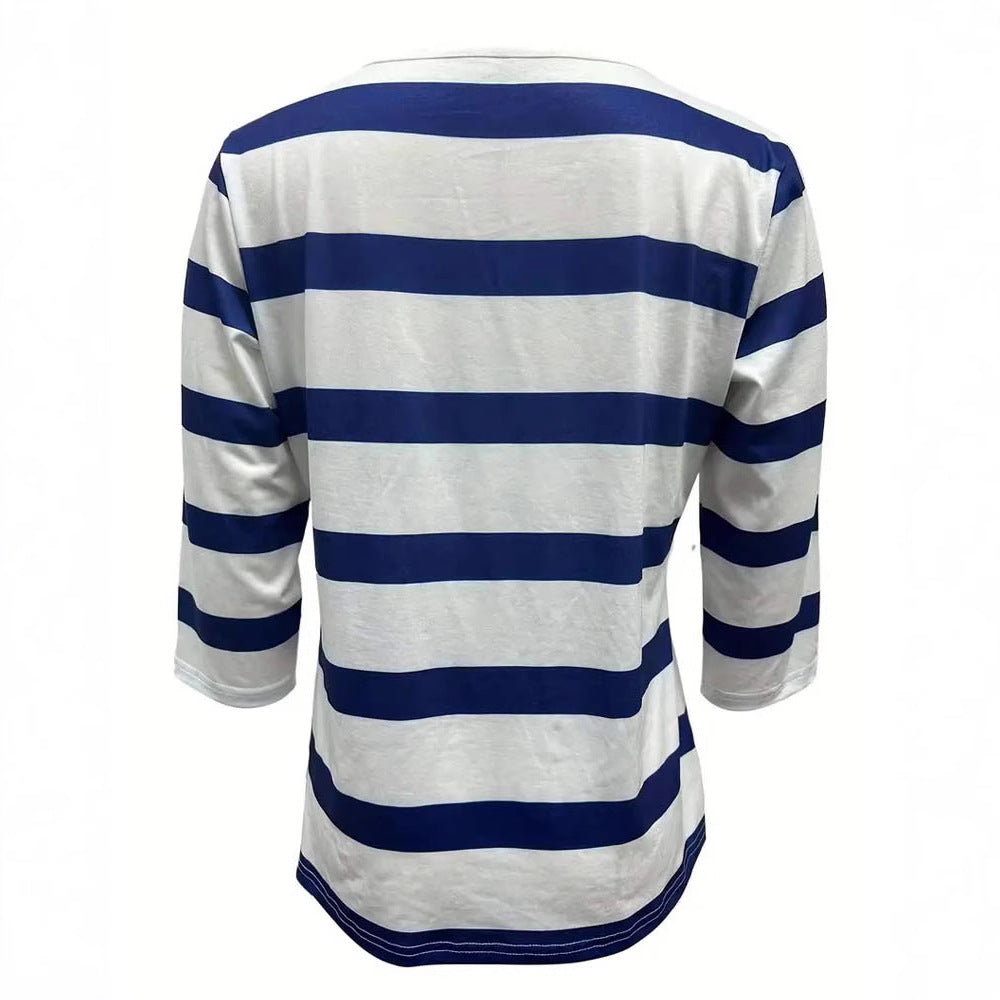 Women's Long Sleeve Shirt with Maritime Stripe Pattern