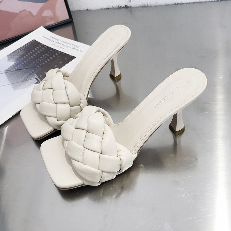 Women High-front Slippers With Braided Upper Material and Elegant Heel W&w