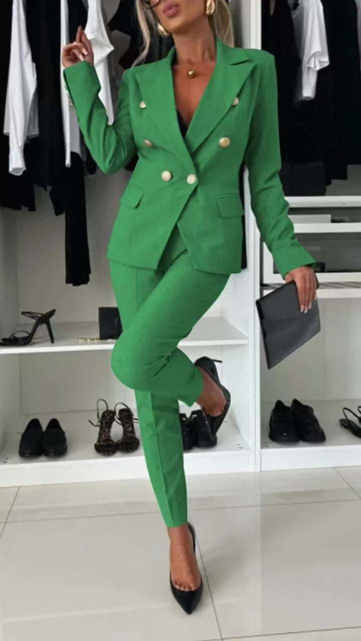 Women's elegant business suit set with double-breasted