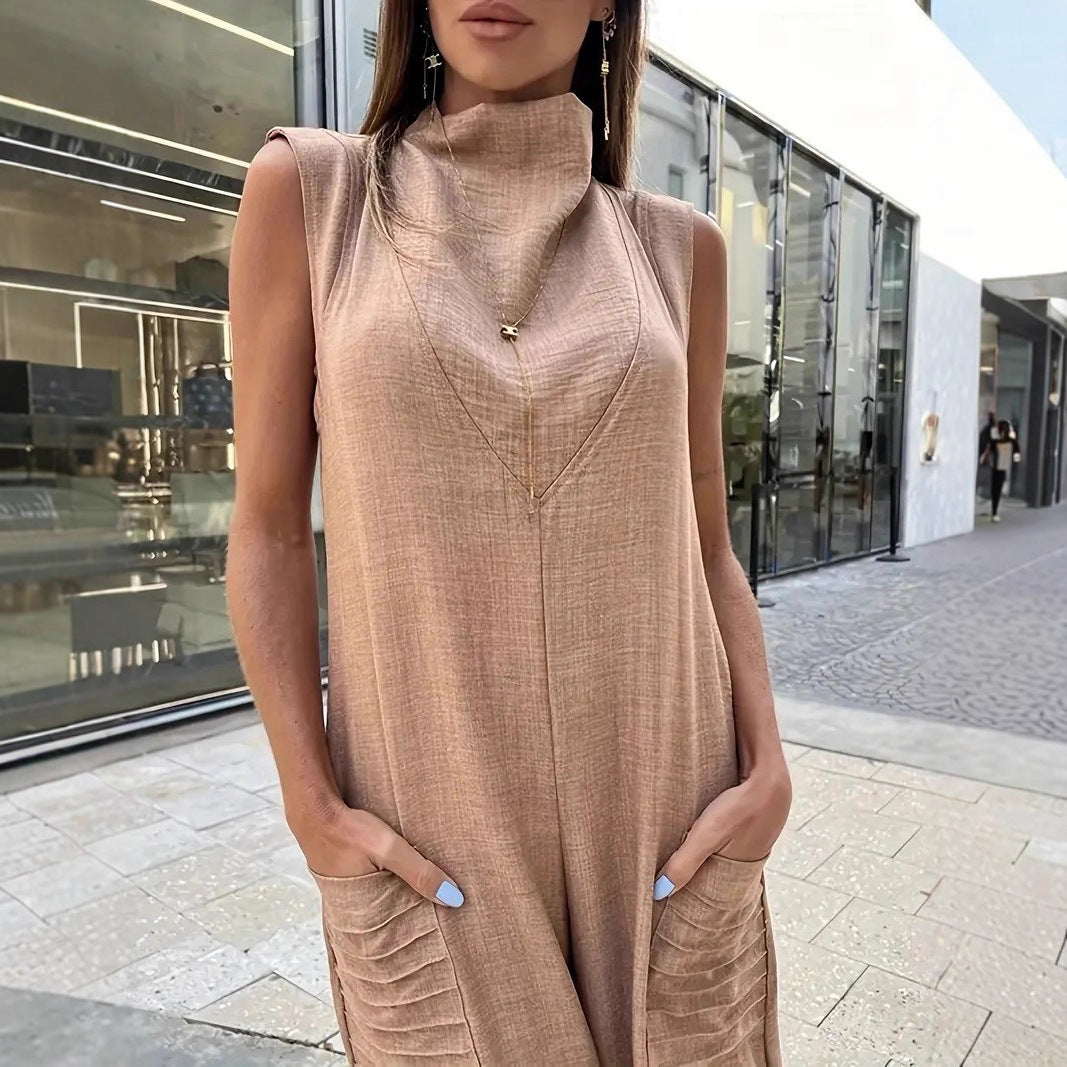 Ladies' airy maxi jumpsuit with decorative pleats and side pockets