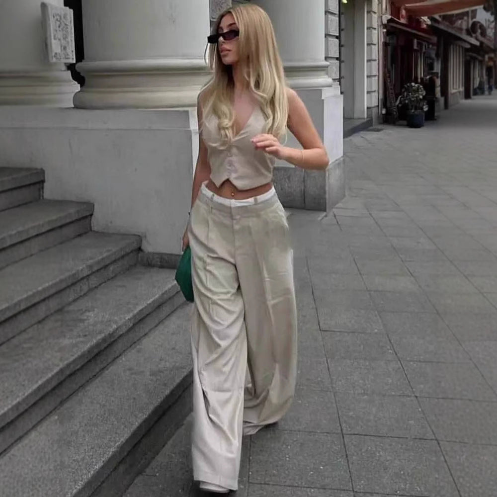 Women wide-cut lounge pants with elastic waistband and side pockets