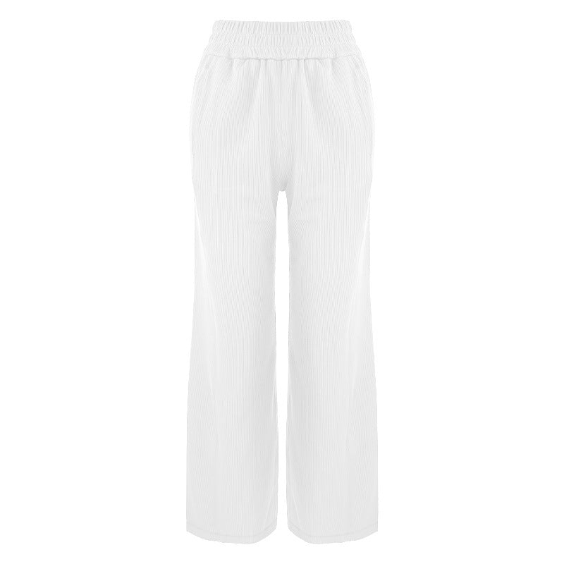 Ladies elegant leisure pants with elastic waistband and fine ribbed structure