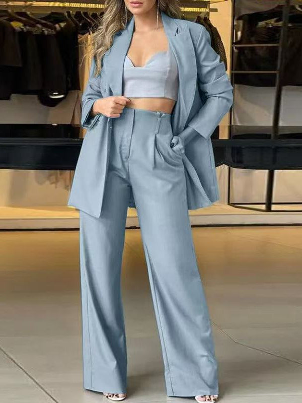 Women's Plus Size Suit with Double Breasted and Wide Leg