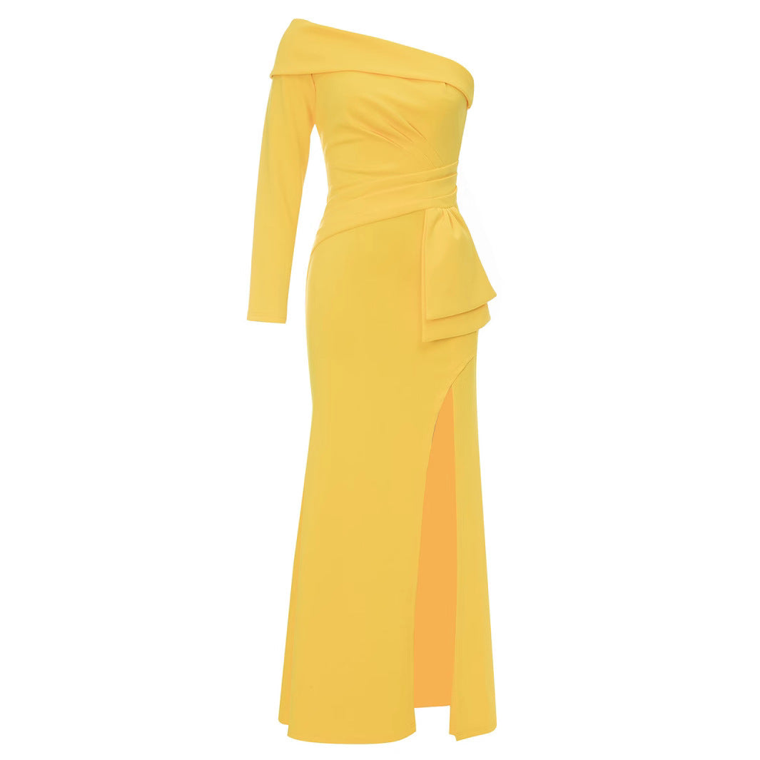 Ladies Elegant Evening Dress with Asymmetric Design and Fascinating Slit