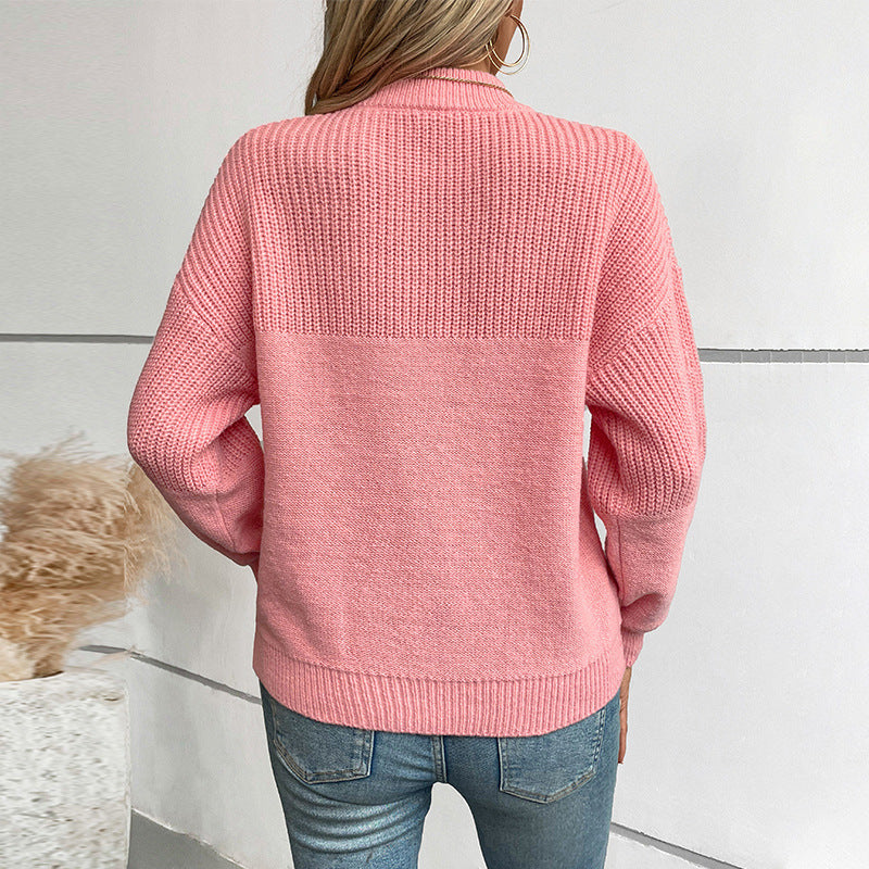 Women's casual pullover with high collar and modern textured knit