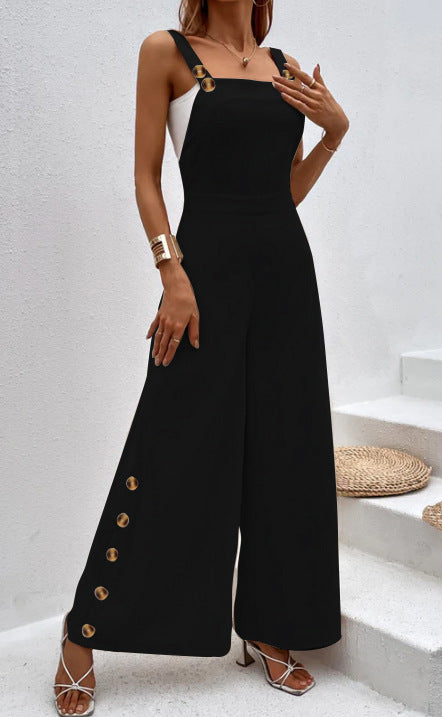 Ladies fashionable jumpsuit with elegant button details and wide leg