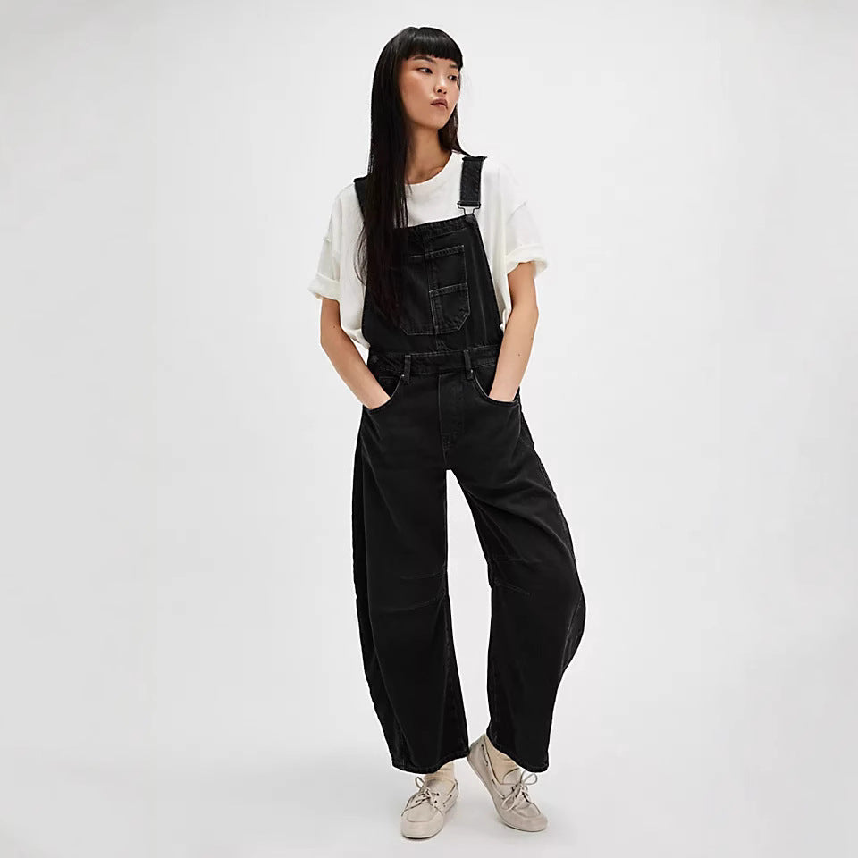 Women's Casual Denim Overalls with Wide Leg Cut