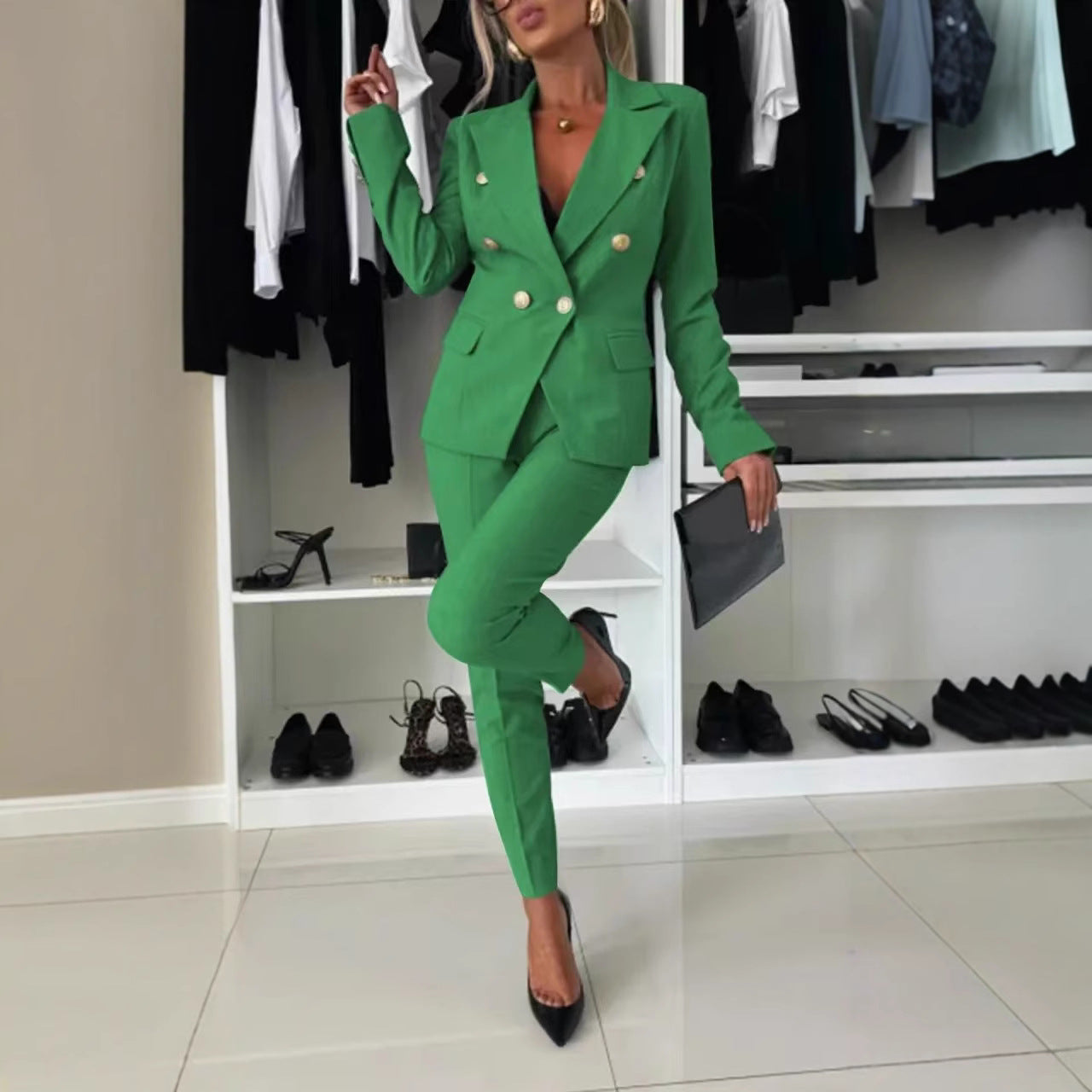 Women's elegant business suit set with double-breasted