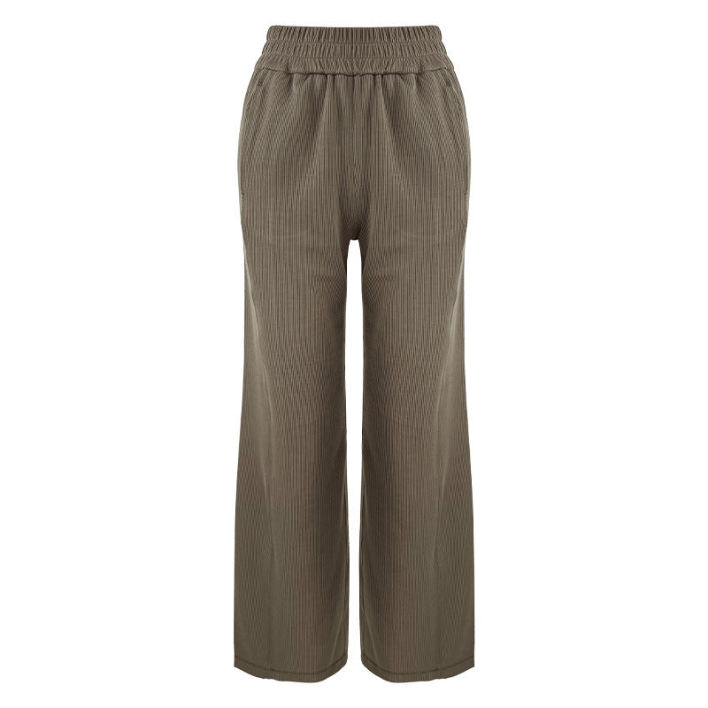 Ladies elegant leisure pants with elastic waistband and fine ribbed structure