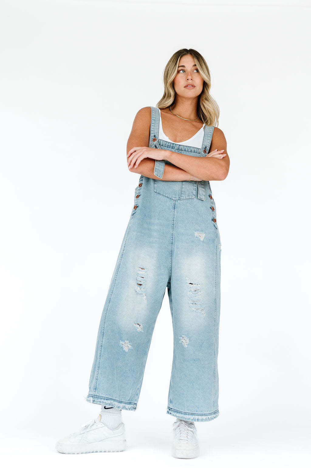 Women's Casual Denim Overalls with Fashionable Ripped Details