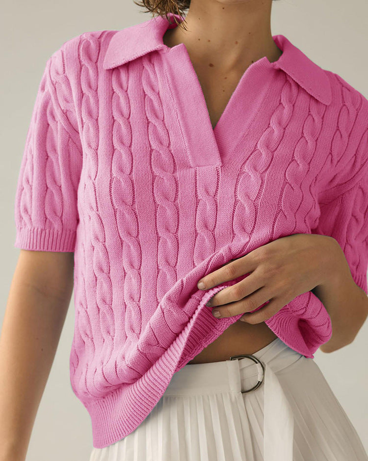Polo Collar Twist Knit Sweater