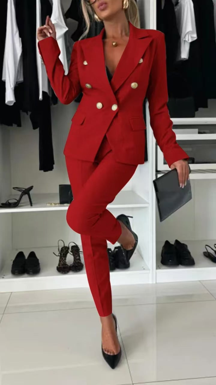Women's elegant business suit set with double-breasted