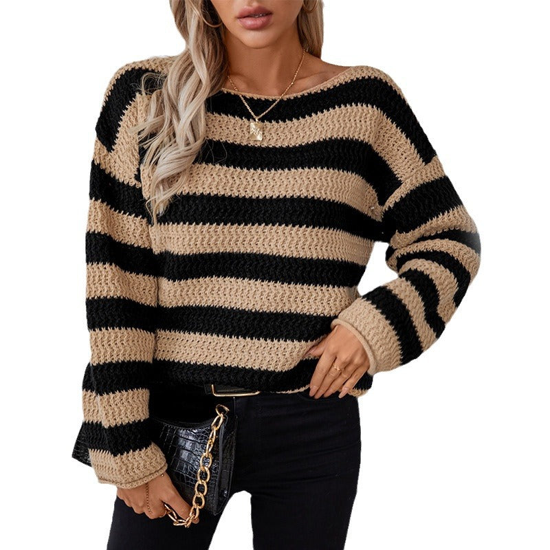 Women's loose knit pullover in maritime stripe design
