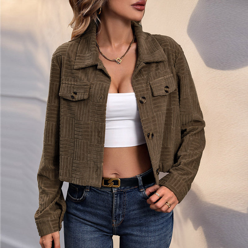 Ladies casual cord jacket with structured design and practical pockets