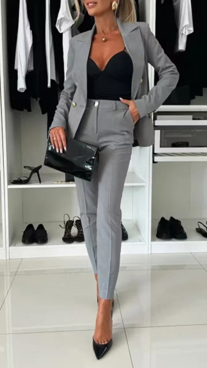 Women's elegant business suit set with double-breasted
