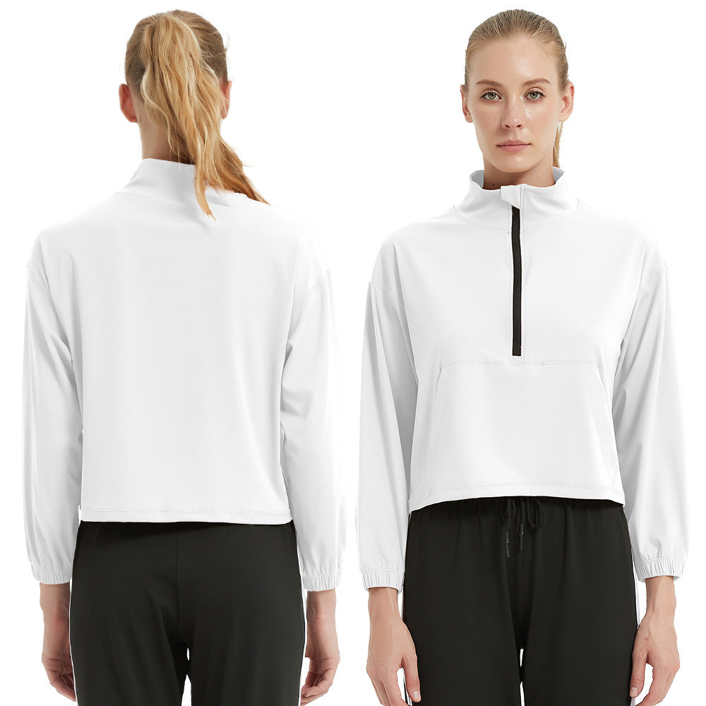Women's functional top with stand-up collar and innovative zipper