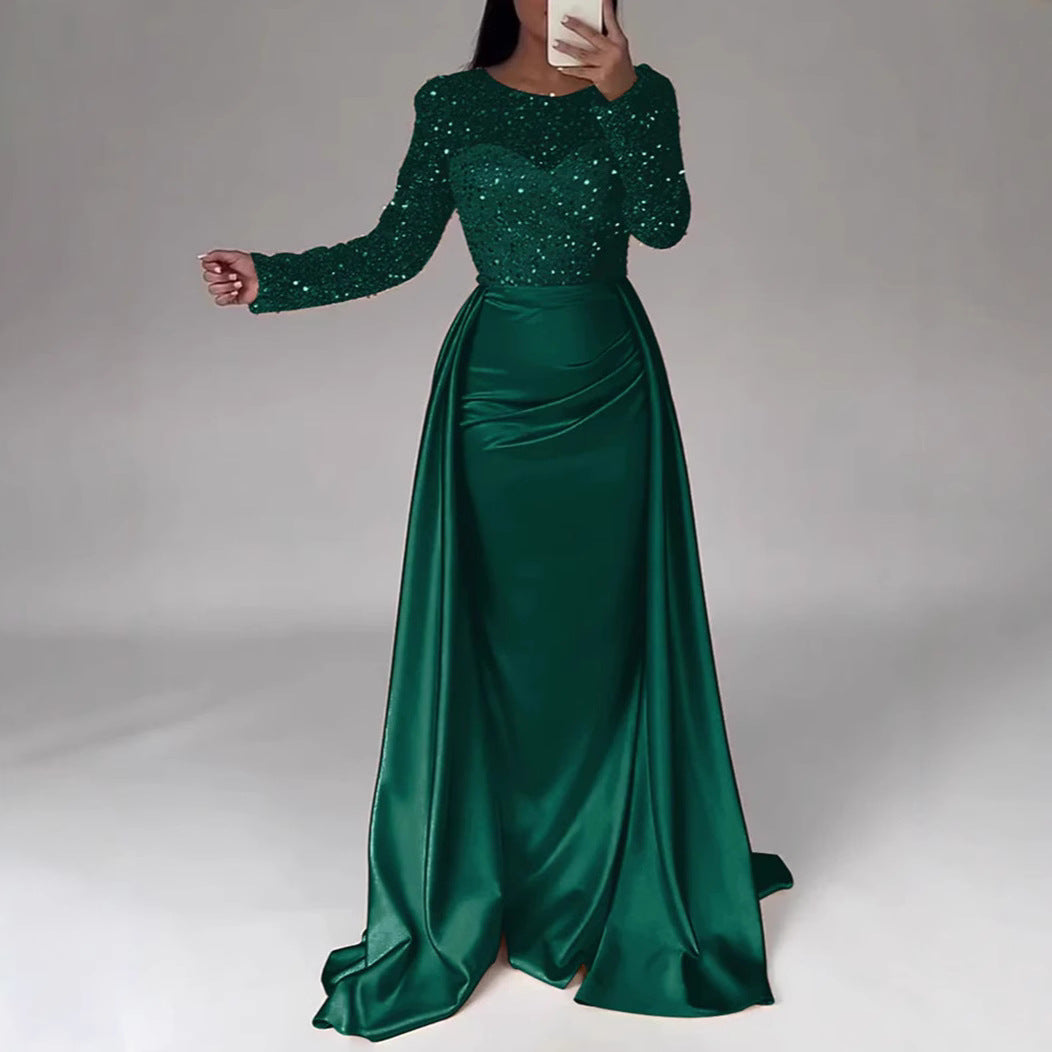 Women's Glamorous Evening Dress with Sparkling Beads and Flowing Skirt