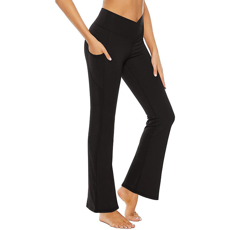 Women's Flared Yoga Pants with High Waist and Side Pockets
