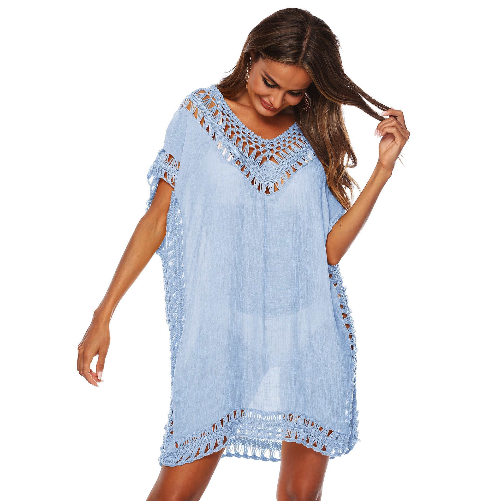 Ladies Beach Tunic with Artistic Crochet Decorations