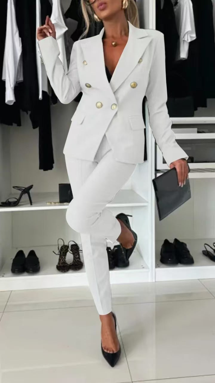 Women's elegant business suit set with double-breasted