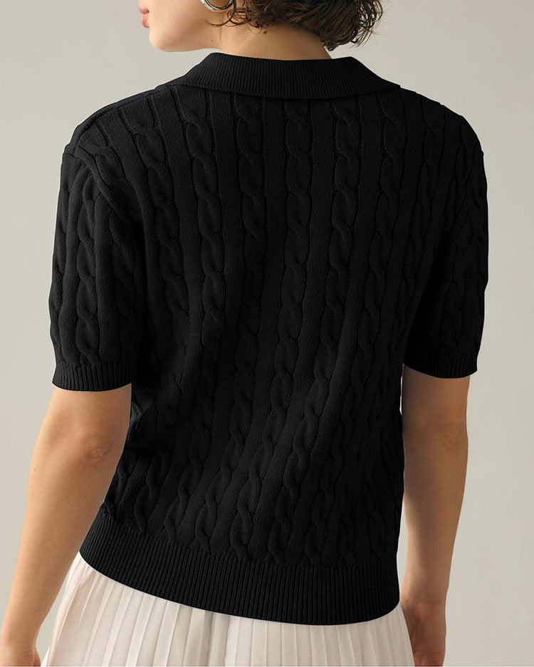 Polo Collar Twist Knit Sweater